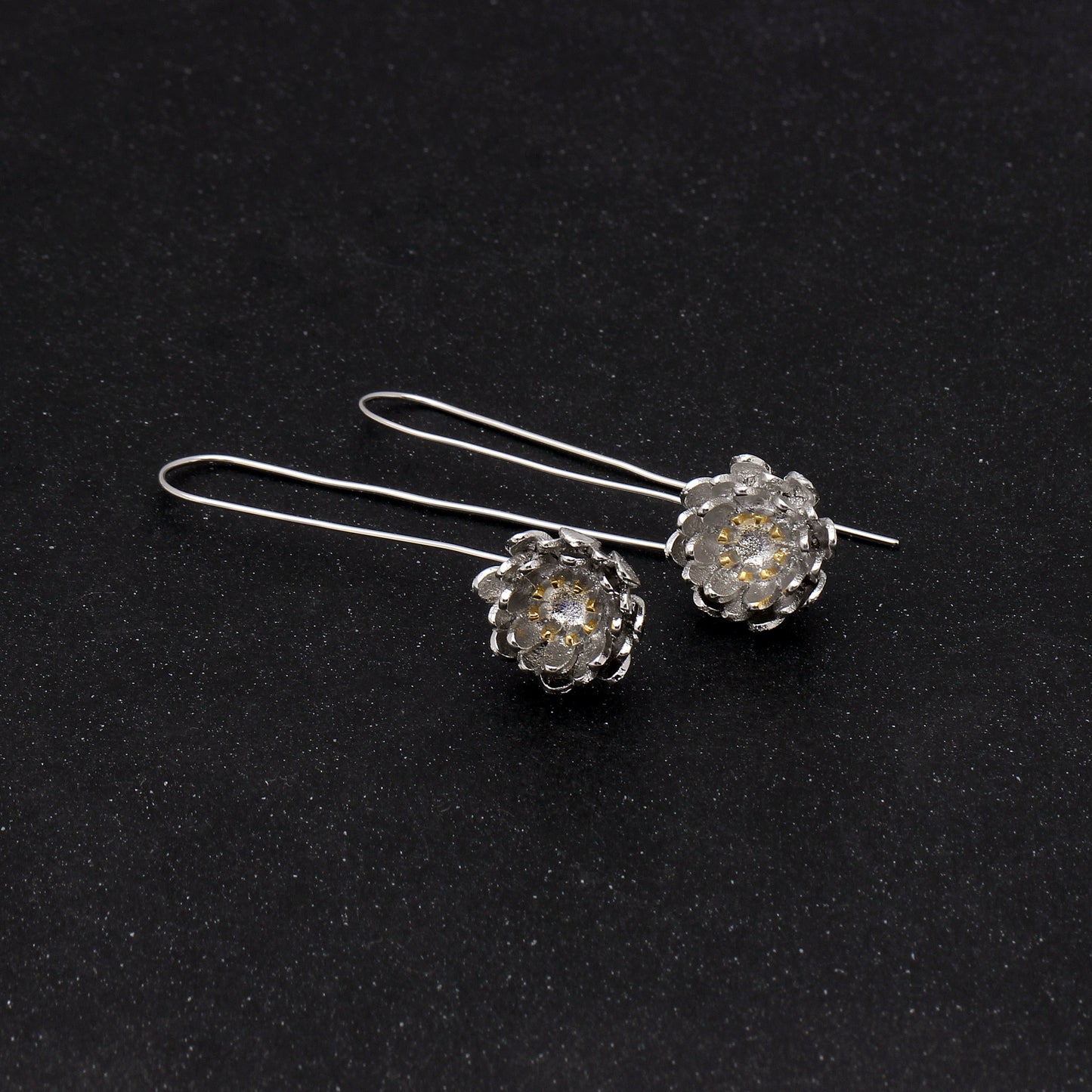 FlowerDropLongEarringsforWomenDangleHookGoldPlatedGingerLyneCollection_Silver-3