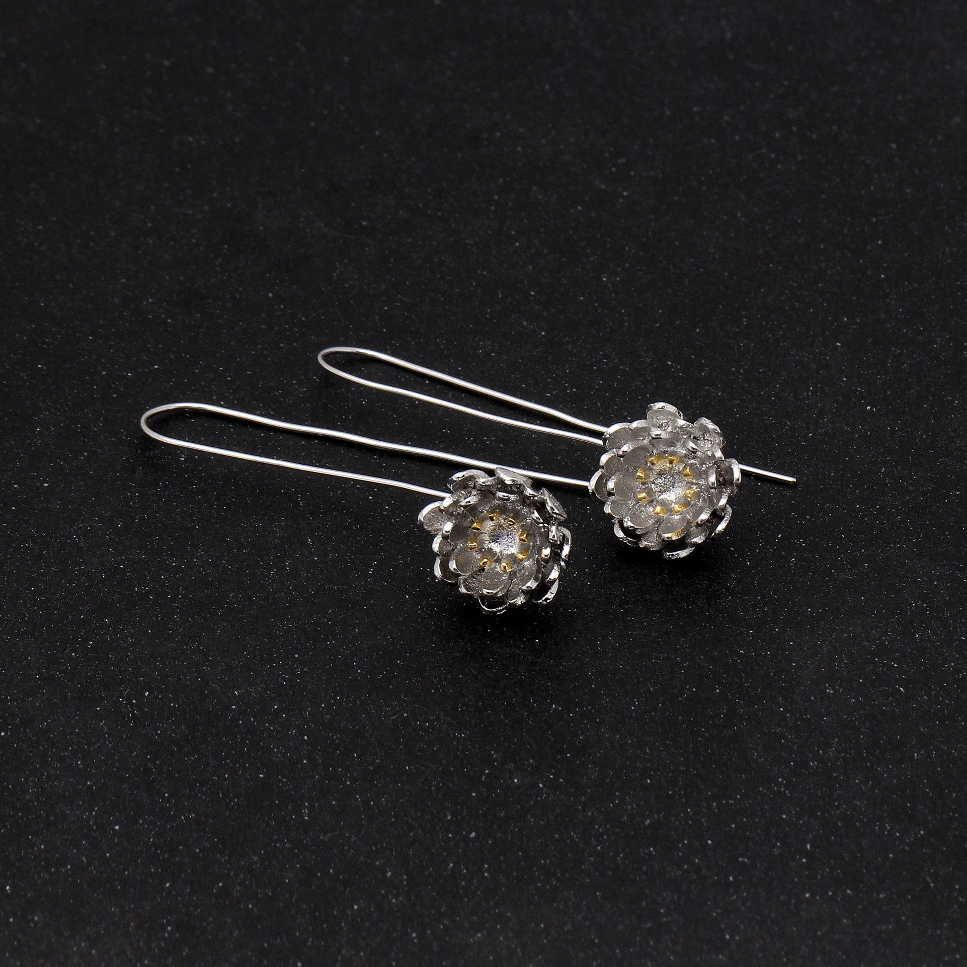 FlowerDropLongEarringsforWomenDangleHookGoldPlatedGingerLyneCollection_Silver-3