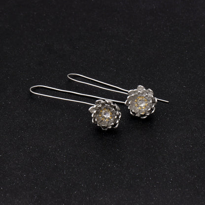 FlowerDropLongEarringsforWomenDangleHookGoldPlatedGingerLyneCollection_Silver-3