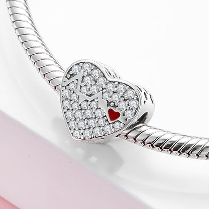 Heartbeat Love Heart Bead Charm Clear Cubic Zirconia Sterling Silver Womens Ginger Lyne Collection