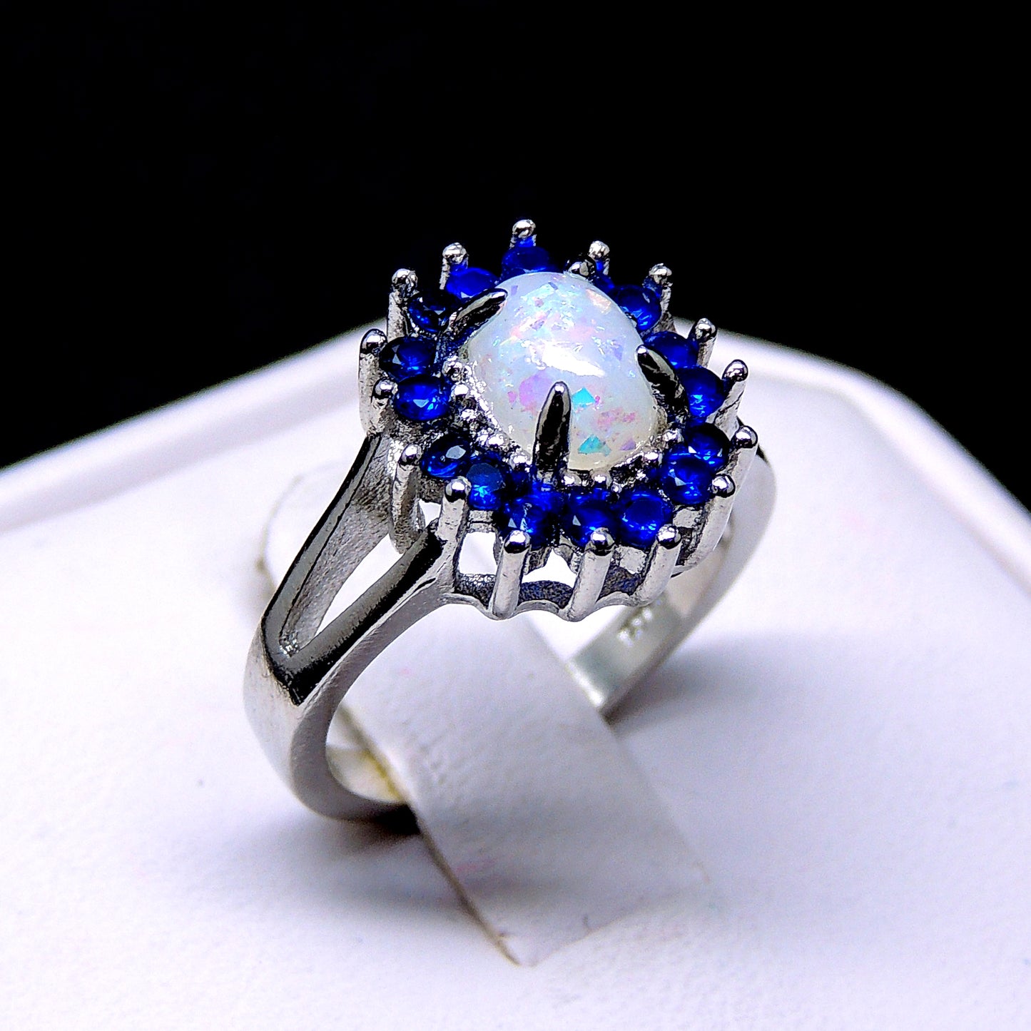 Reese Statement Engagement Ring Fire Opal Blue Cu Womens Ginger Lyne Collection