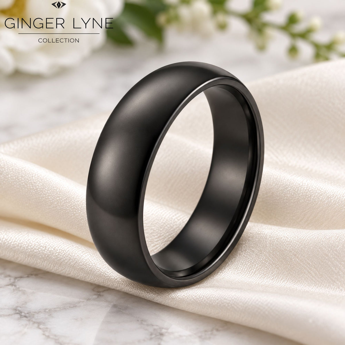 Black6mmStainlessSteelWeddingBandRingforWomenorMenbyGingerLyneSize10_6mmBlack-3