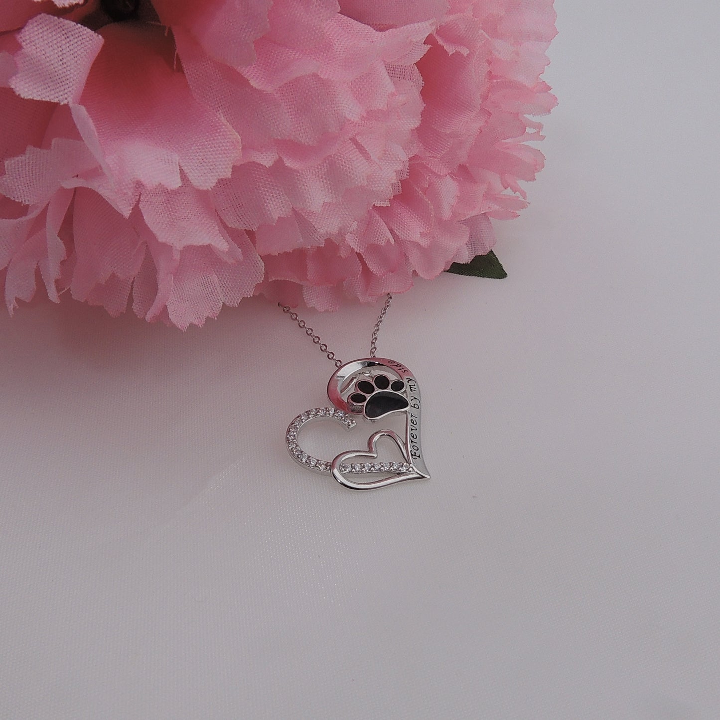 Sterling Silver Cz Dog Paw Print Heart Necklace for Women Ginger Lyne Collection