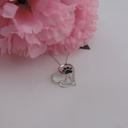 Sterling Silver Cz Dog Paw Print Heart Necklace for Women Ginger Lyne Collection