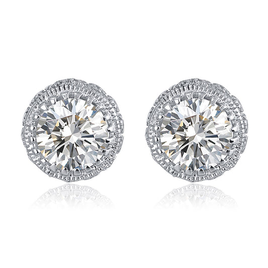 Halo 3D Stud Earrings for Women Round Sterling Silver Clear Cz Ginger Lyne Collection