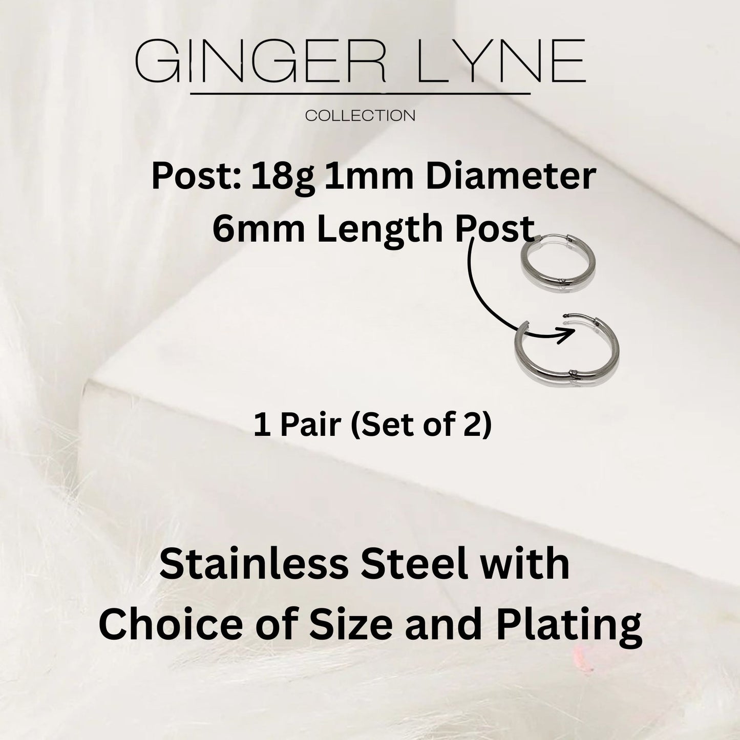 Stainless Steel Hoop Earrings by Ginger Lyne Huggie Style for Lobe Cartilage Piercing Body Jewelry - Silver-20mm