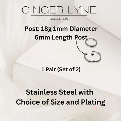 Stainless Steel Hoop Earrings by Ginger Lyne Huggie Style for Lobe Cartilage Piercing Body Jewelry - Silver-20mm