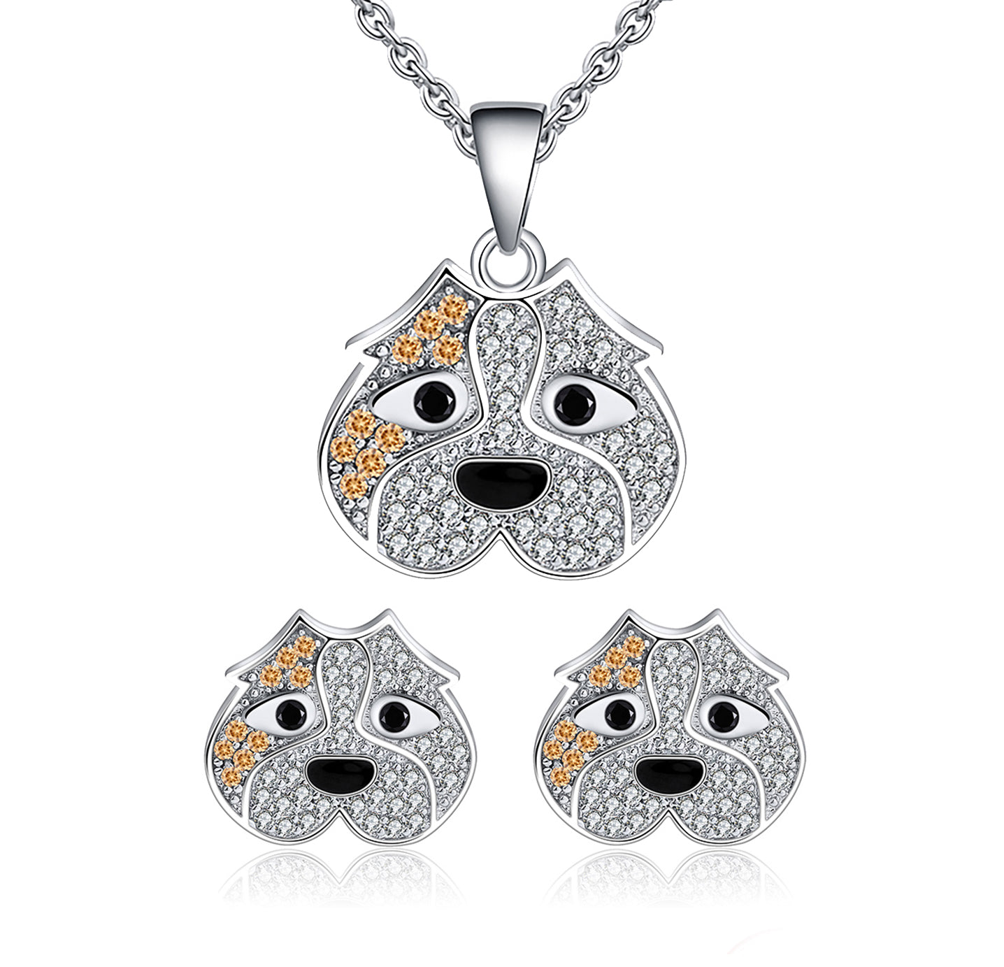 Pitbull Dog Necklace Earrings Set for Women or Girls Sterling Silver Cz Ginger Lyne Collection - Set