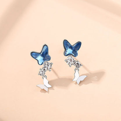 Butterfly Drop Earrings for Women Blue Swarovski Crystal Sterling Silver Ginger Lyne Collection