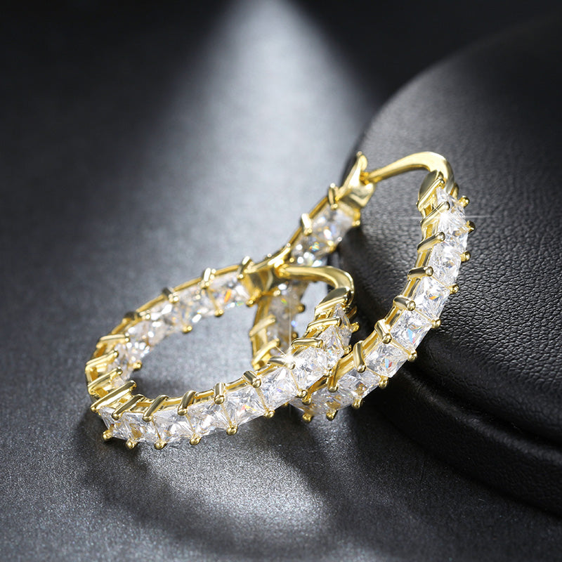 Hoop Earrings for Women Princess Cubic Zirconia White Gold Plated Ginger Lyne Collection - Gold
