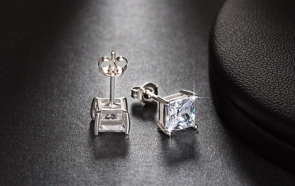 Princess 6mm Stud Earrings White Gold Plated Cz Womens Ginger Lyne Collection - Clear