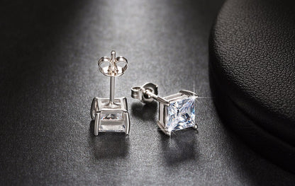 Princess 6mm Stud Earrings White Gold Plated Cz Womens Ginger Lyne Collection - Clear