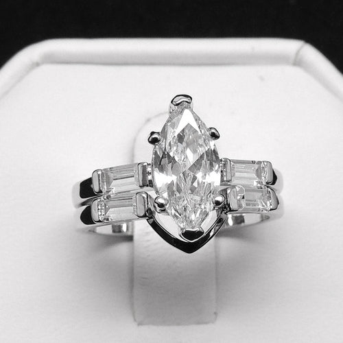 Nicole Wedding Ring Set for Women Marquise Baguette Cz Engagement Ring and Band by Ginger Lyne