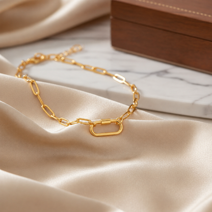 CarabinerCharmHolderNecklaceforWomenbyGingerLynePaperclipChain18KTGoldPlatedStainlessSteel18-20"_Gold-PaperclipChain/RectSqCH-2