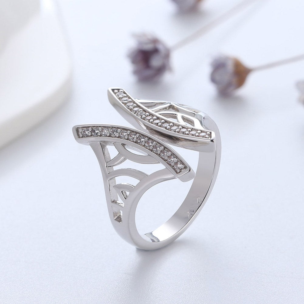 Window Pattern Adjustable Ring for Women Cz Gold Plated Ginger Lyne Collection - Silver