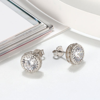 Halo 3D Stud Earrings for Women Round Sterling Silver Clear Cz Ginger Lyne Collection