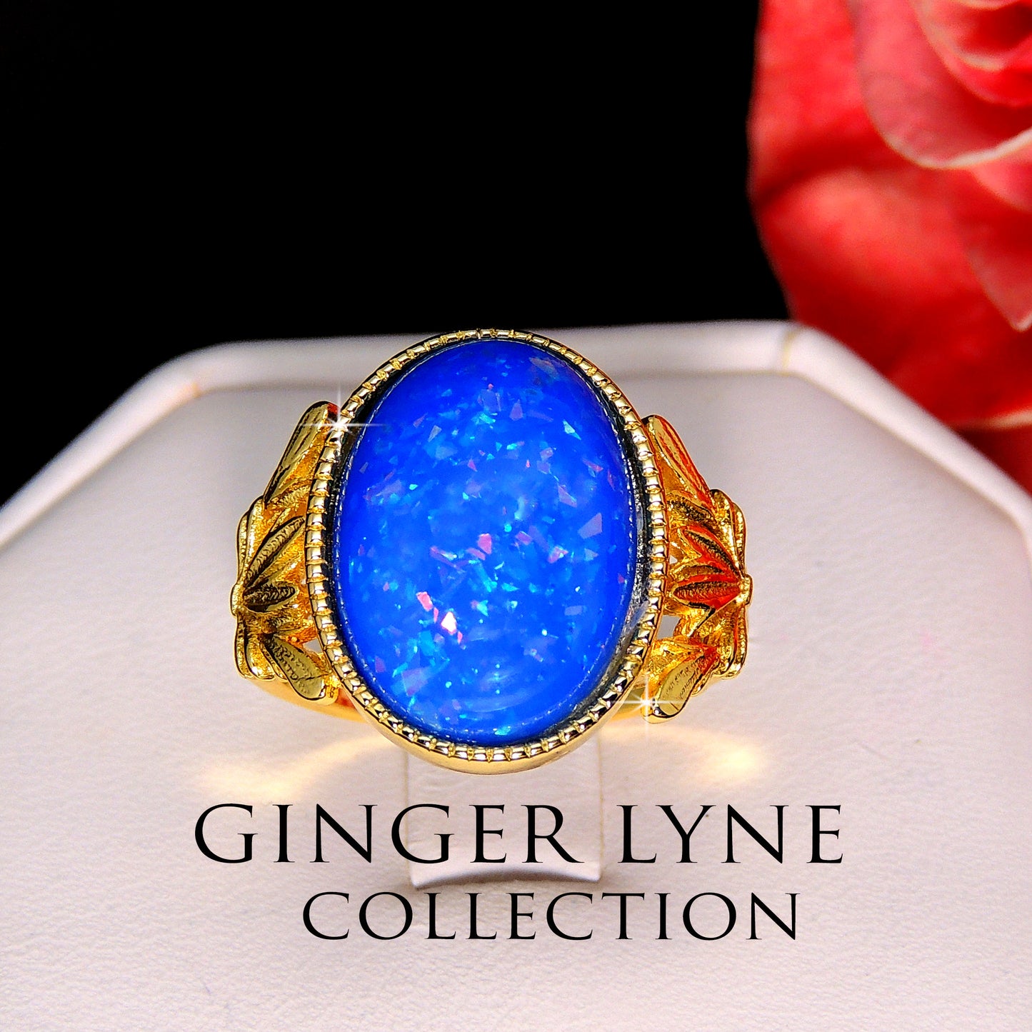 Alberta Simulated Blue Fire Opal Ring Womens by Ginger Lyne Collection