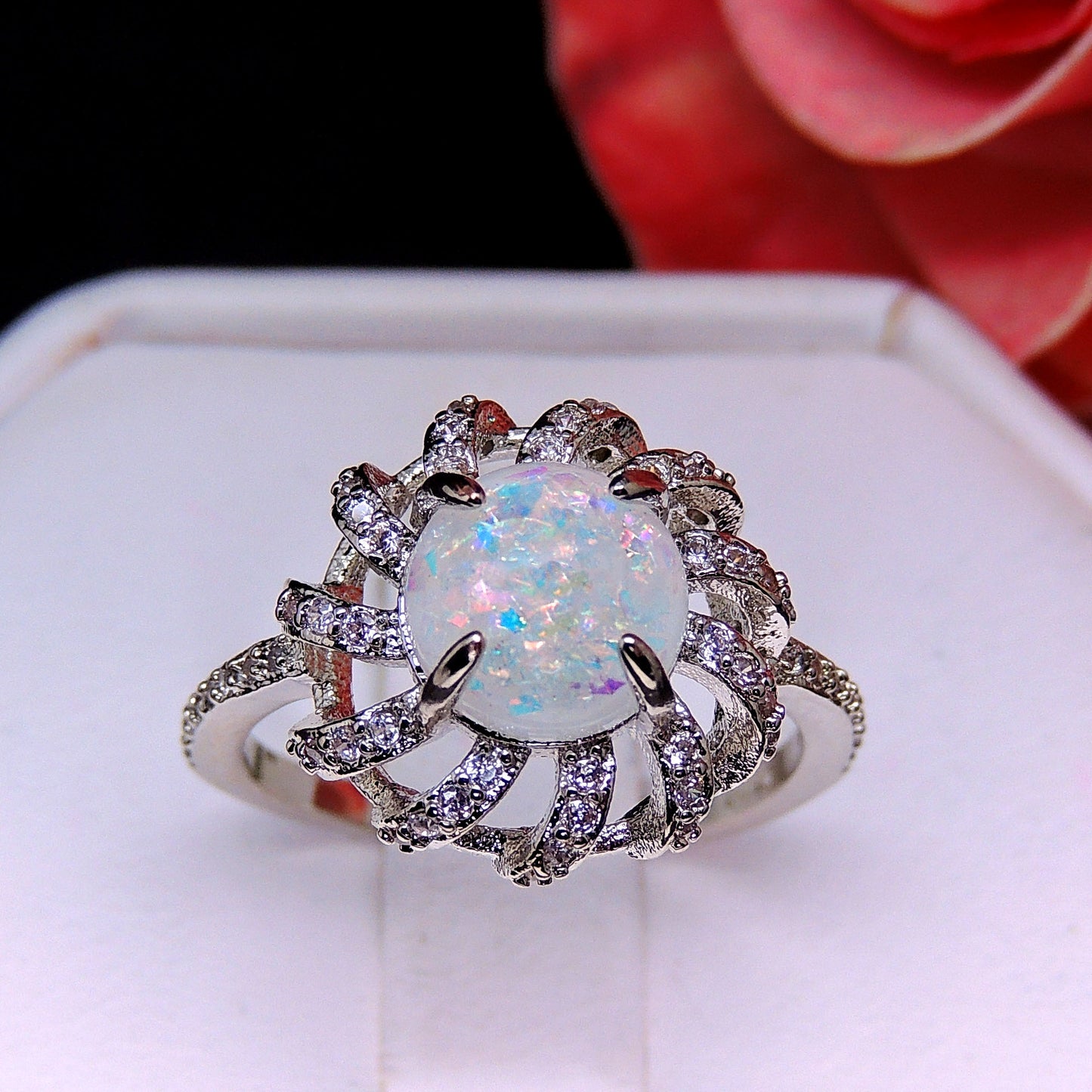 Mckayla Statement Ring Created Fire Opal Clear Cz Womens Ginger Lyne Collection