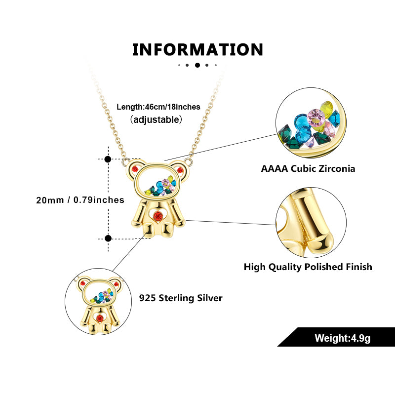 Floating CZ Bear Necklace for Women Gold Plated Sterling Silver Ginger Lyne Collection - Necklace