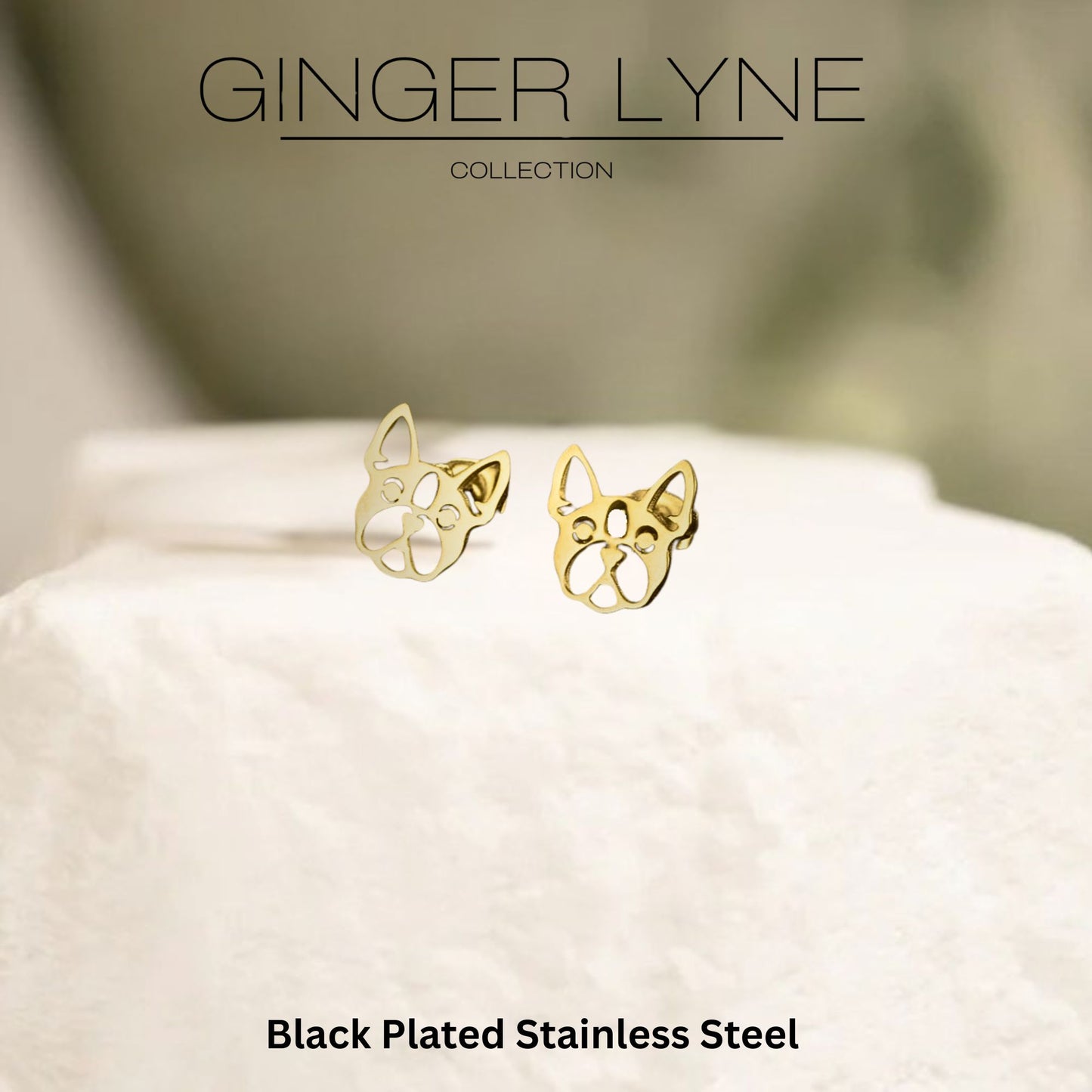 French Bulldog Dog Earrings for Women Frenchie Love Puppy 14KT Gold Plated Stainless Steel Stud Ginger Lyne - Gold