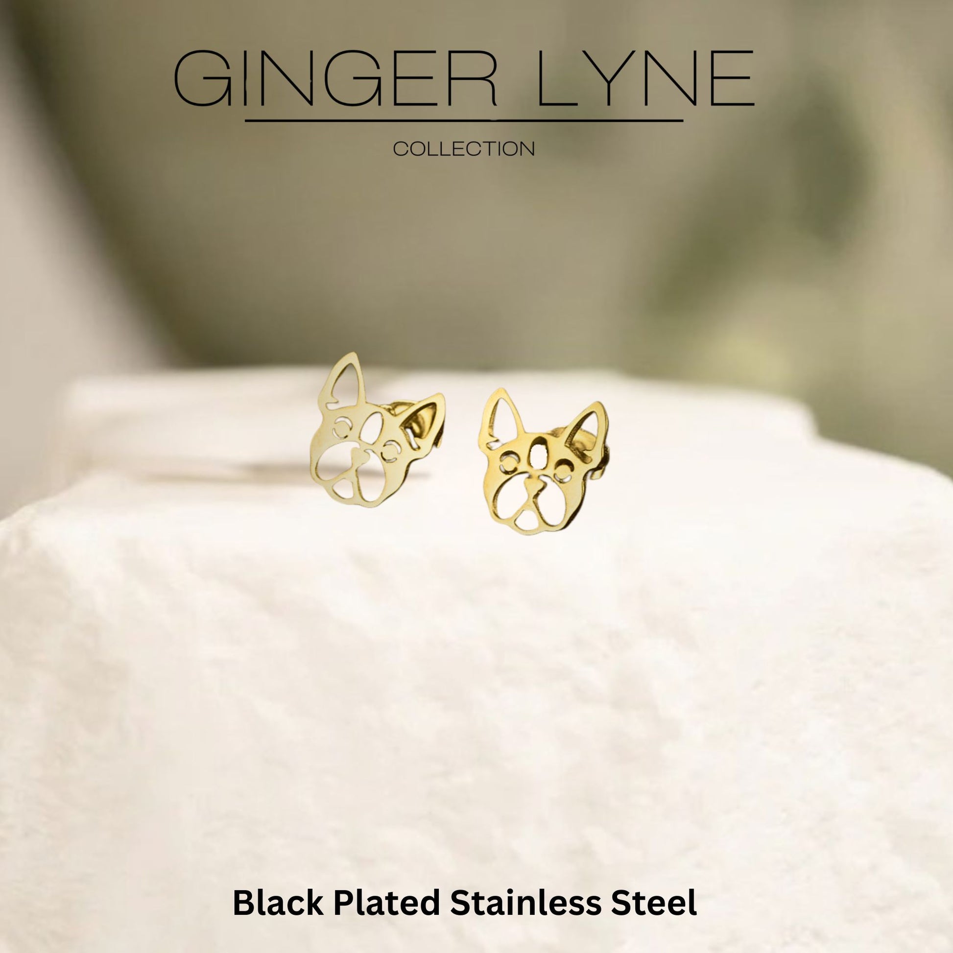 French Bulldog Dog Earrings for Women Frenchie Love Puppy 14KT Gold Plated Stainless Steel Stud Ginger Lyne - Gold