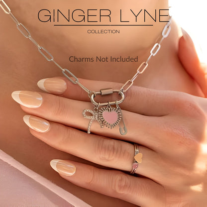 Carabiner Charm Holder Necklace for Women by Ginger Lyne Paperclip Chain Silver Stainless Steel 18-20" - Silver-PaperclipChain/Rect Sq CH