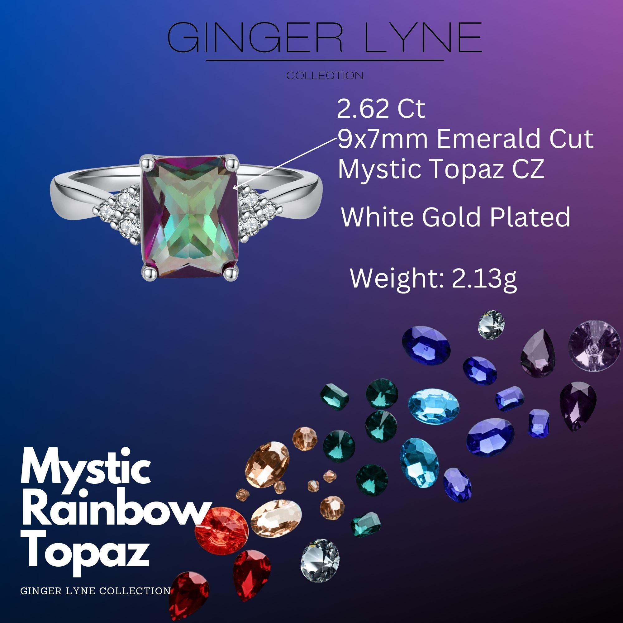 Ariella Engagement Ring 2.62Ct Mystic Topaz Emerald Cut Cubic Zirconia Ginger Lyne Collection - 12