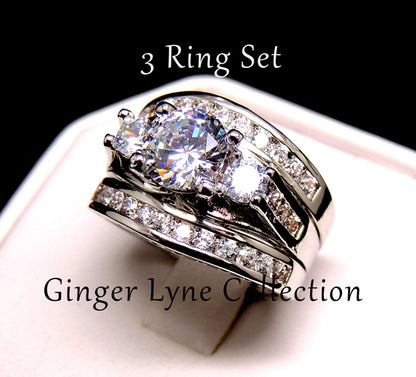 Carli Bridal Set Cz Womens 3 Stone Engagement Ring Band Ginger Lyne Collection