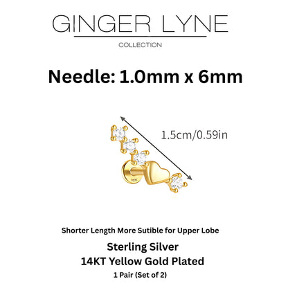 HeartCrawlerCZFlatBackEarringsforCartilageHelixTragusLobeGoldPlatedSterlingSilver1pairbyGingerLyne_Gold-3