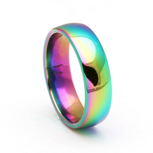 6mmWeddingBandWomenMensRainbowStainlessSteelRingGingerLyneCollection_6mmRainbow-1