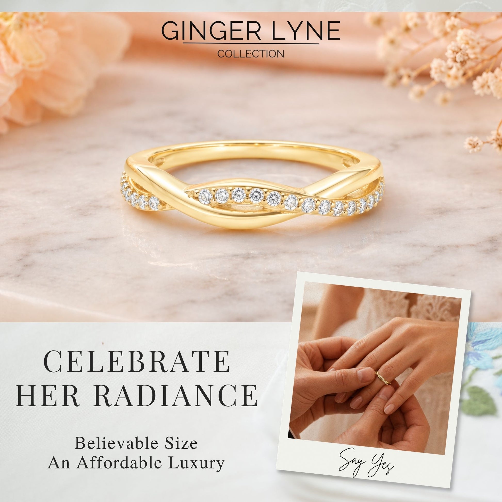 QueenaSterlingSilverWeddingBandforWomenHalfEternityCzAnniversaryRingbyGingerLyneCollection_Gold-ToneSilver-4