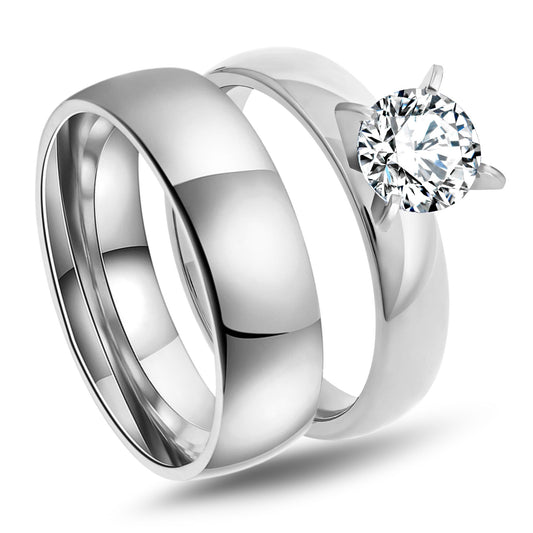 SabrinaWeddingRingSetforWomenCzStainlessSteelBandandEnagaementRingGingerLyne_Silver-1