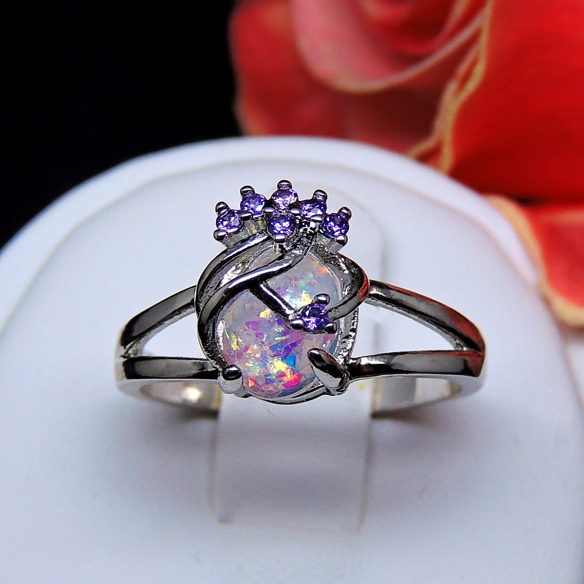 AdlaiSimulatedFireOpalRingWomenPurpleCubicZirconiaGingerLyneCollection_Silver-2