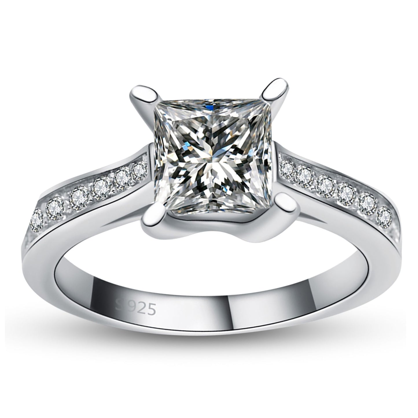 Princess Cut Cz Engagement Ring for Women Sterling Silver Wedding Ring for Her Ginger Lyne