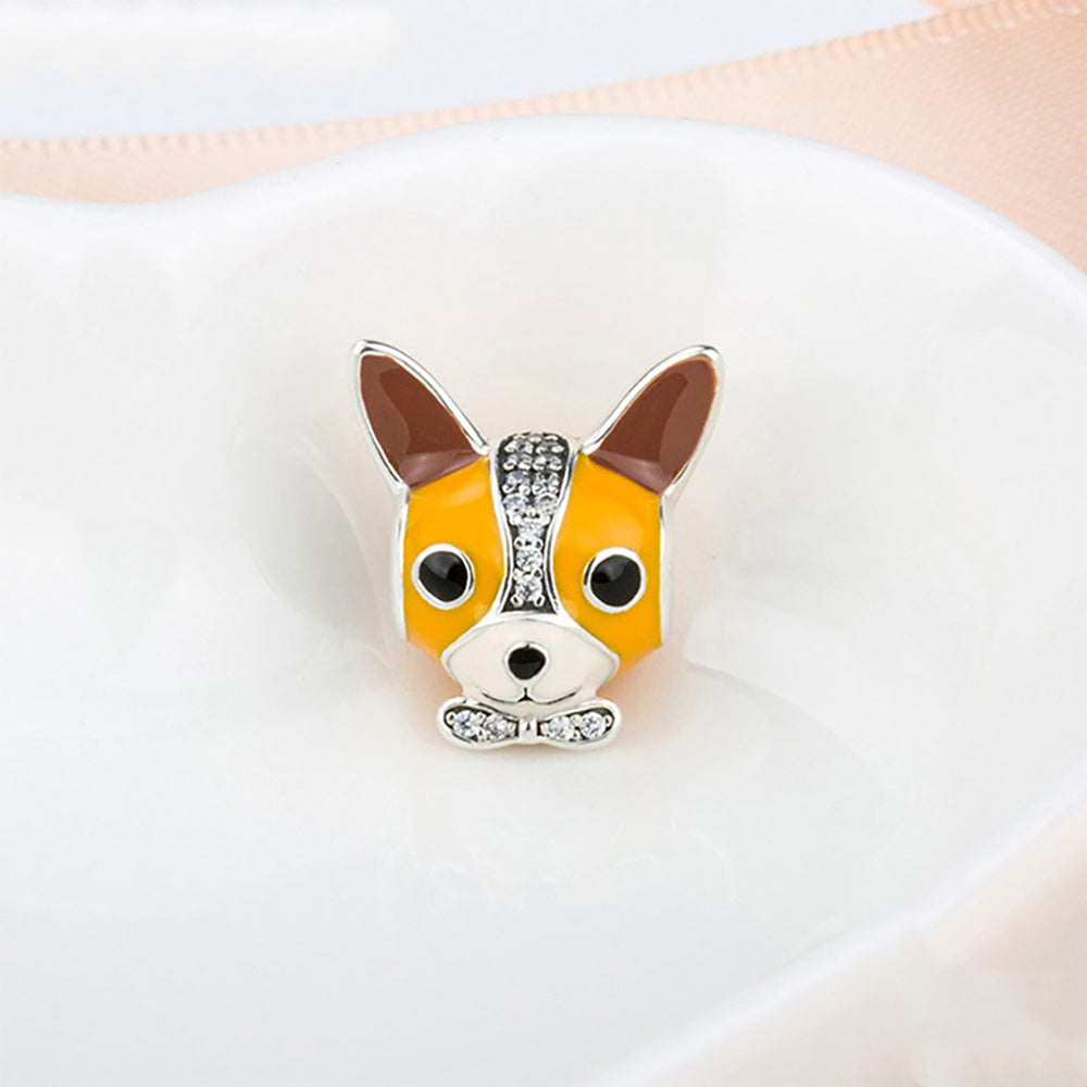 Dog Puppy Charm European Bead Enamel Sterling Silver Ginger Lyne Collection