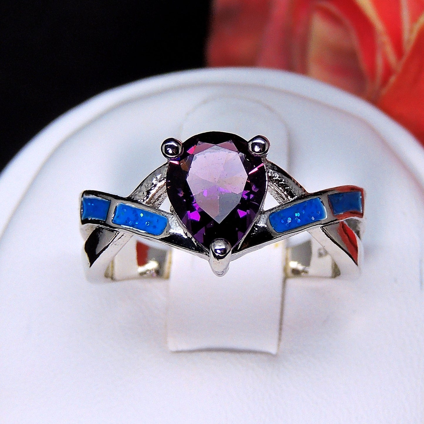 Bonnie Ring Purple Pear Blue Fire Opal Cubic Zirconia Women Ginger Lyne Collection