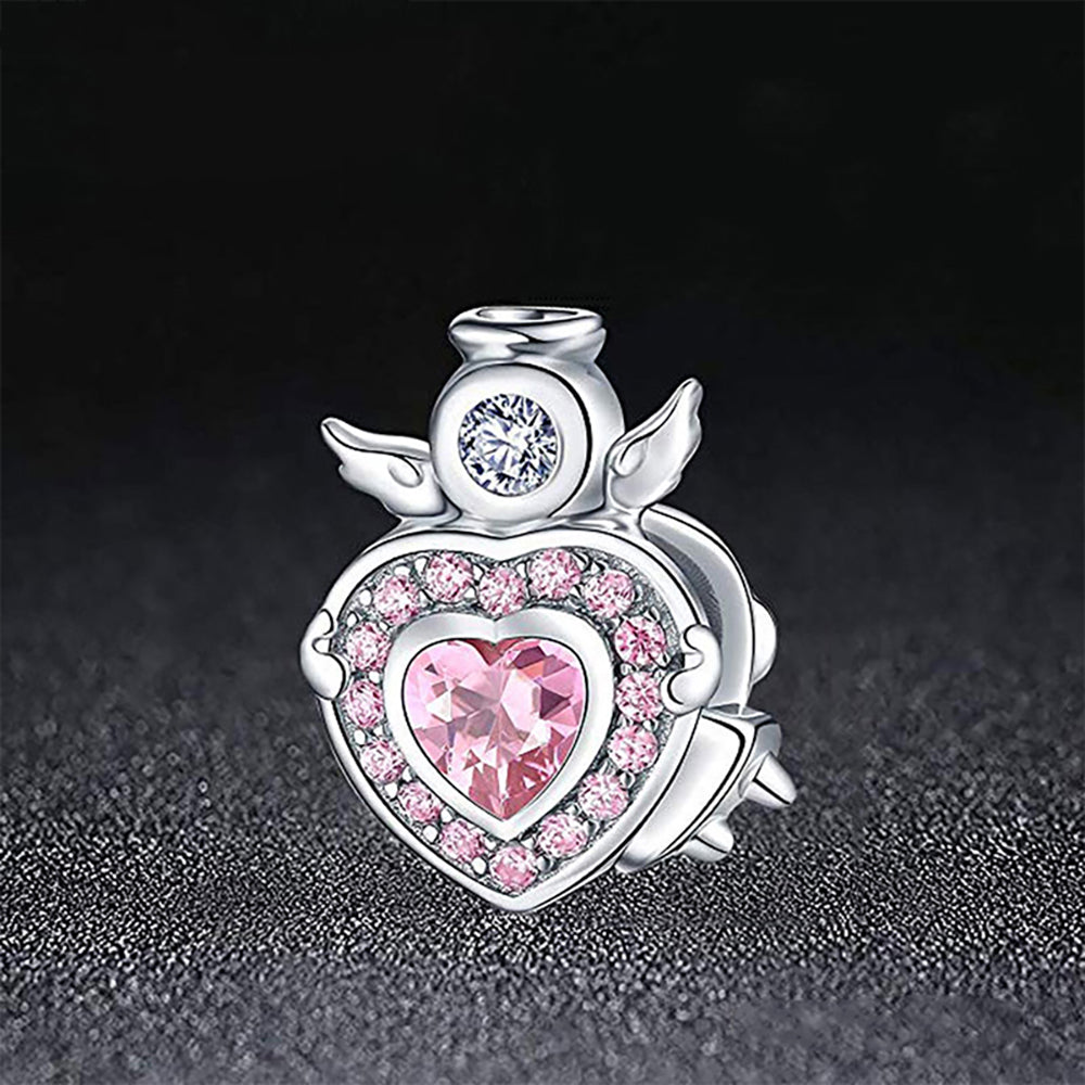 Angel Heart Charm European Bead Sterling Silver Pink CZ Ginger Lyne Collection