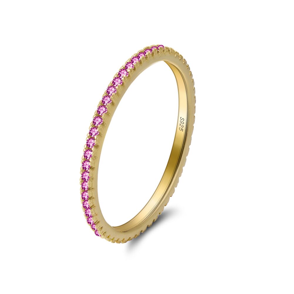 Eternity Ring Wedding Band for Women Thin Sterling Silver Pink Cz Ginger Lyne Collection