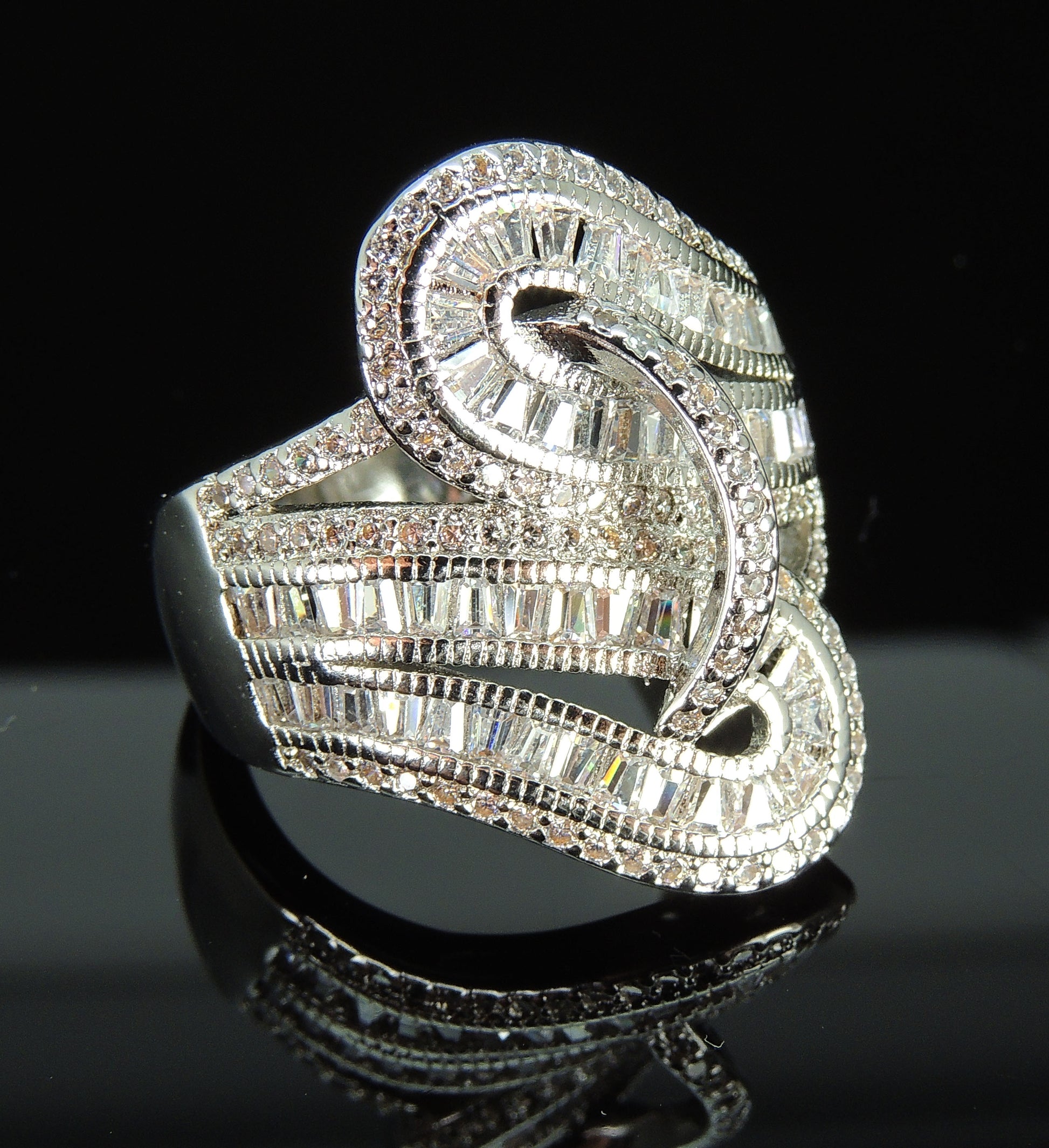 PriscillaStatementRingBaguetteCubicZirconiaWomensGingerLyneCollection_Silver-2