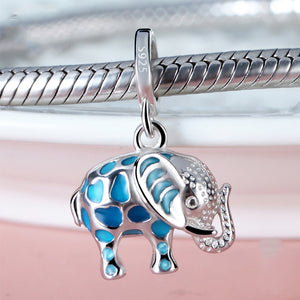 Elephant Charm European Bead Blue Enamel Sterling Silver Ginger Lyne Collection