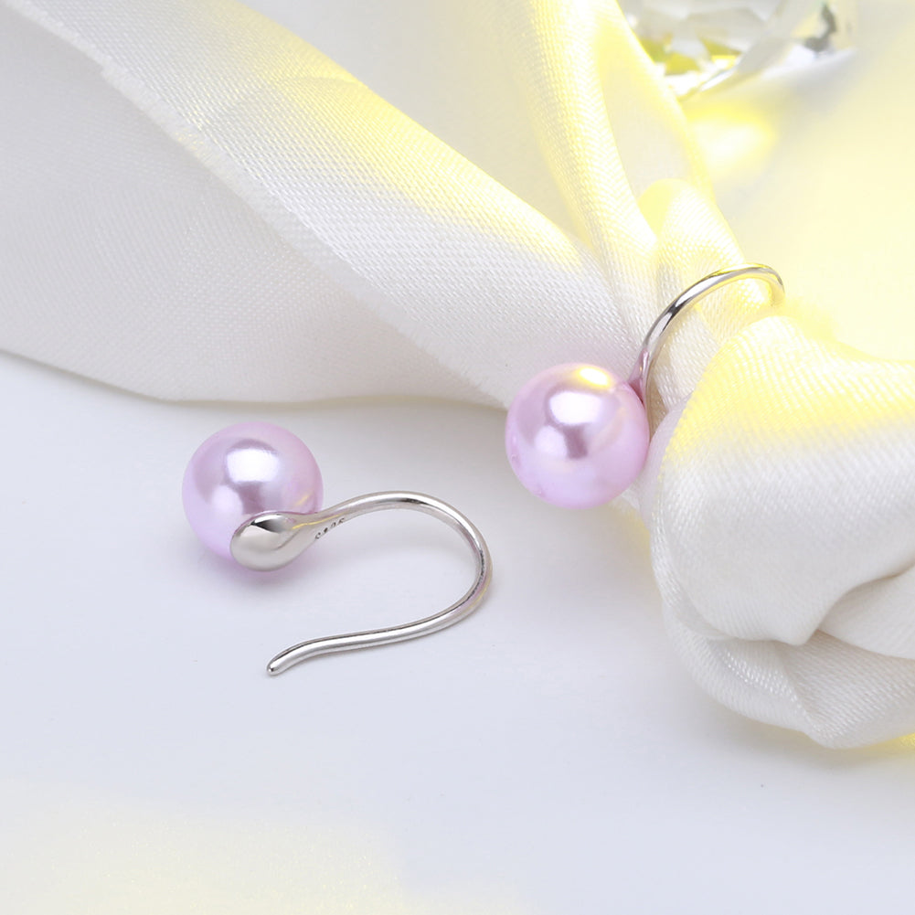 Drop Hook Earrings for Women Simulated Pearl Sterling Silver Ginger Lyne Collection - Purple