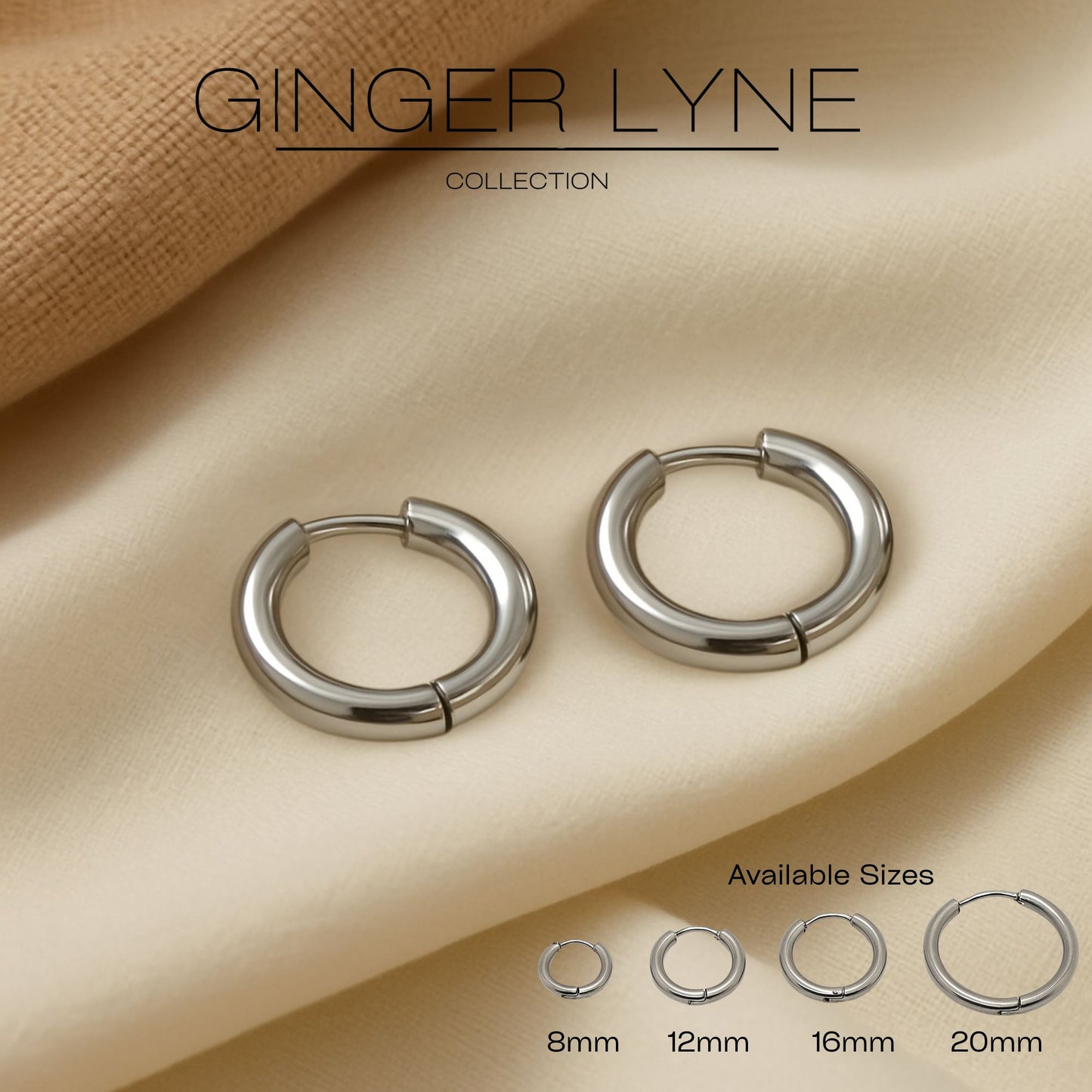 Stainless Steel Hoop Earrings by Ginger Lyne Huggie Style for Lobe Cartilage Piercing Body Jewelry - Silver-20mm