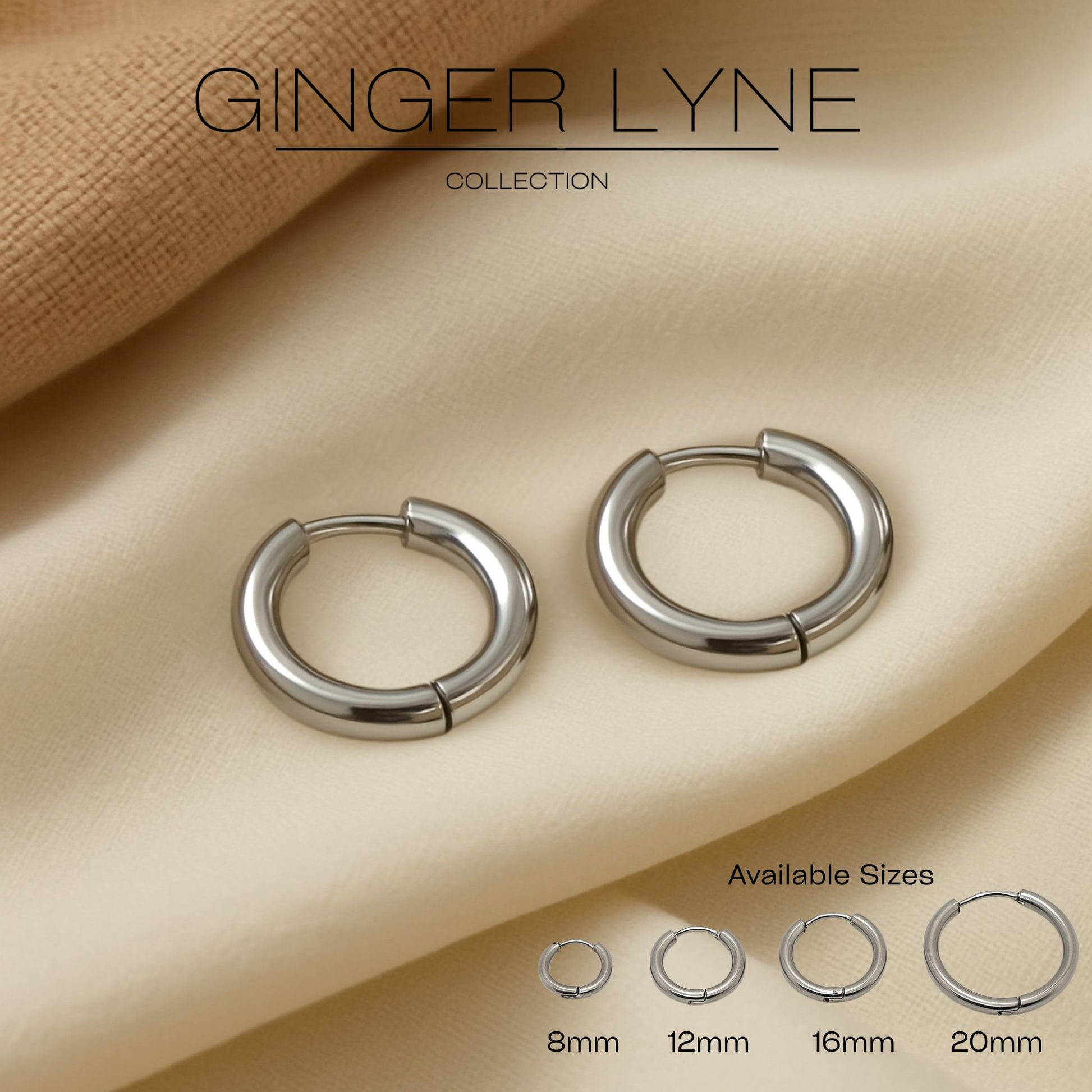 Stainless Steel Hoop Earrings by Ginger Lyne Huggie Style for Lobe Cartilage Piercing Body Jewelry - Silver-20mm