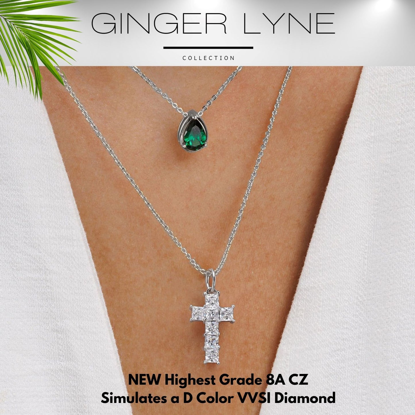 Cross Necklace for Women by Ginger Lyne 14K White Gold Sterling Silver Cross Pendant for Girls