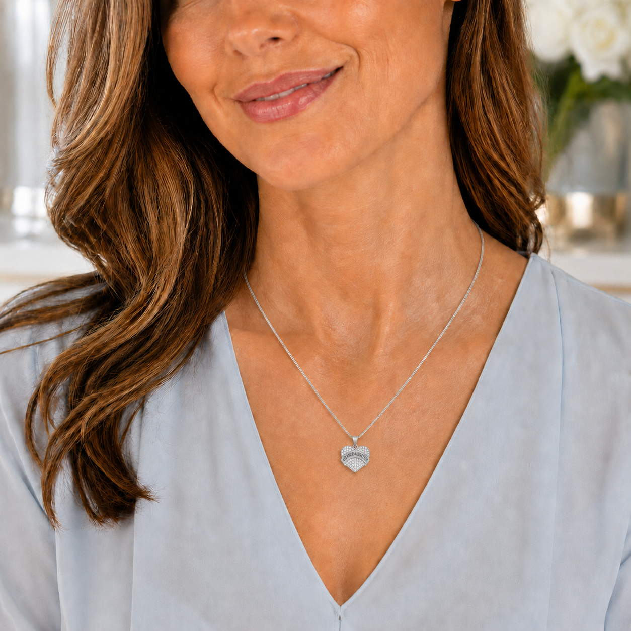 Granddaughter Necklace for Women by Ginger Lyne CZ Heart Pendant White Gold Plated - Clear