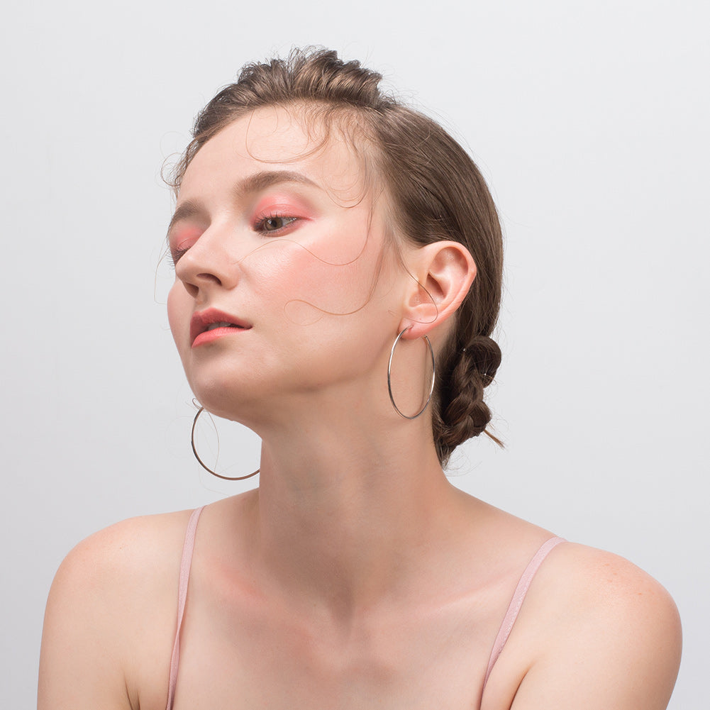 Thin Hoop Earrings for Women Classic Thin Sterling Silver Womens Ginger Lyne Collection - 40mm-Silver