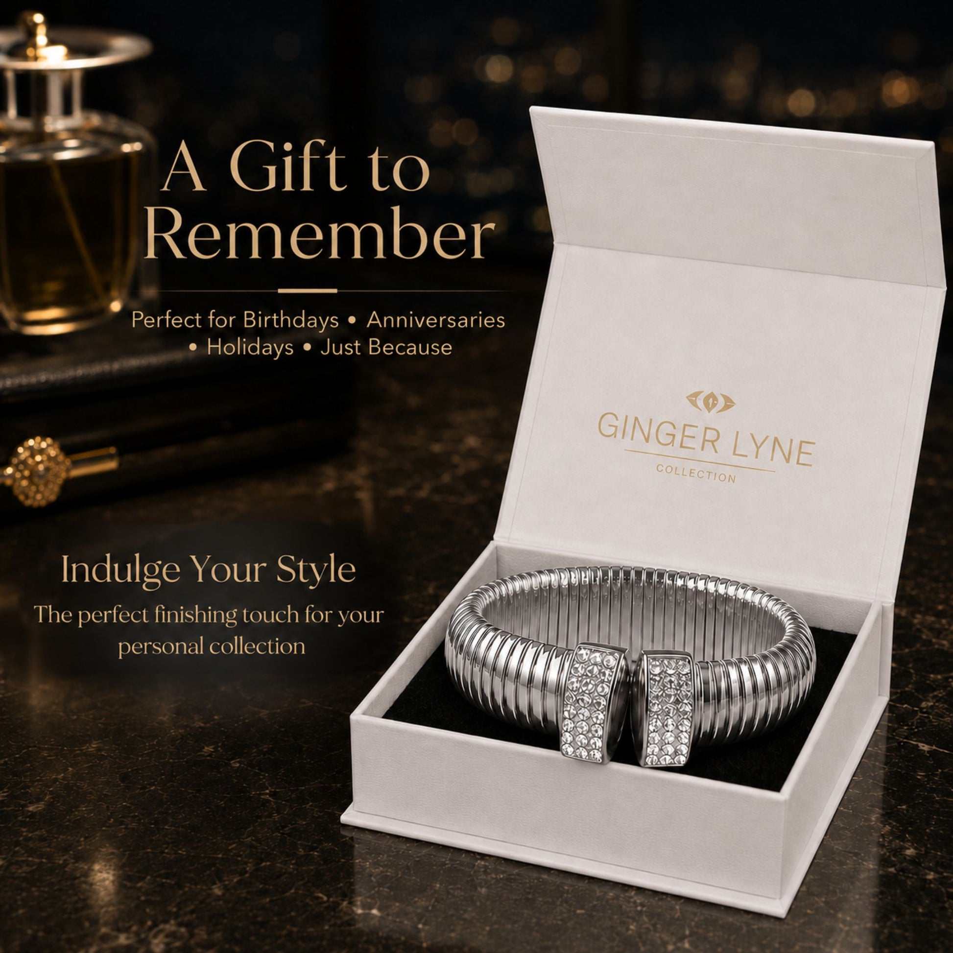 RibbedStretchBangleBraceletforWomenStainlessSteelCubicZirconiaCuffGingerLyneCollection_Gold-4