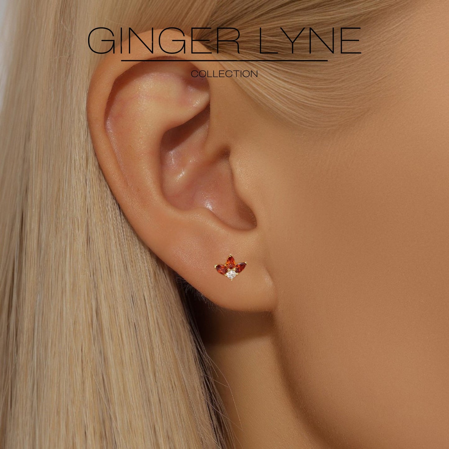 PearBurntOrangeCZFlatBackEarringsforCartilageorLobeGoldPlatedSterlingSilver1pairbyGingerLyne_Gold-4