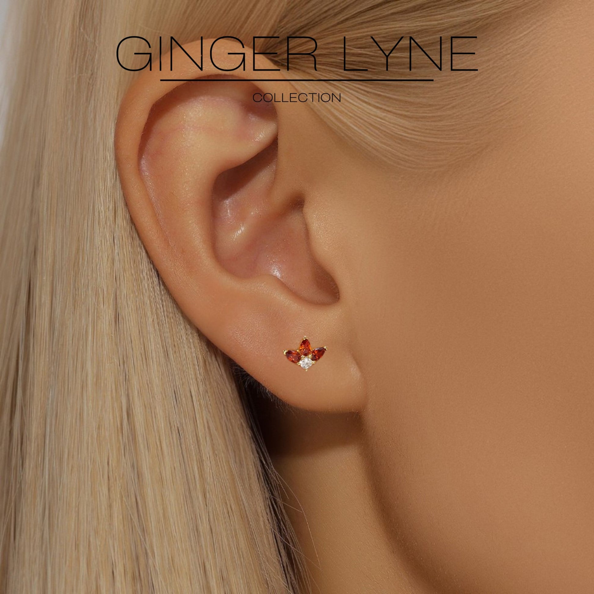 PearBurntOrangeCZFlatBackEarringsforCartilageorLobeGoldPlatedSterlingSilver1pairbyGingerLyne_Gold-4