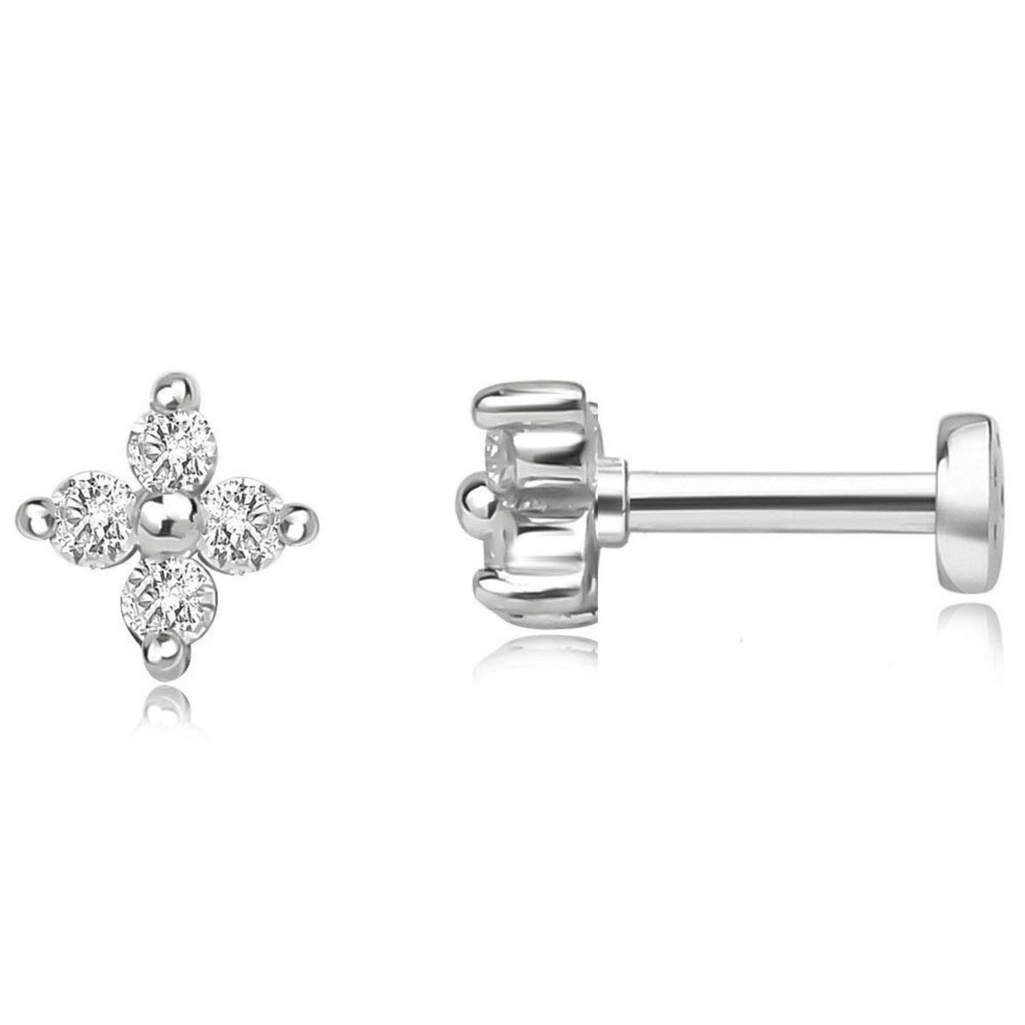 Cubic Zirconia Flat Back Stud Earrings by Ginger Lyne Gold Plated Sterling Silver Body Jewelry - 1mm-Silver